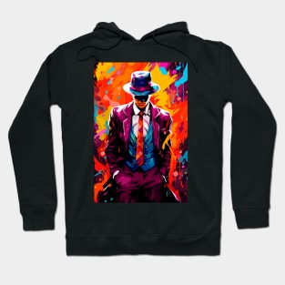 This abstract painting features a gangster in a hat Hoodie